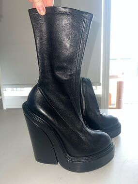 Givenchy Black Leather Platform Block-Heel Boots